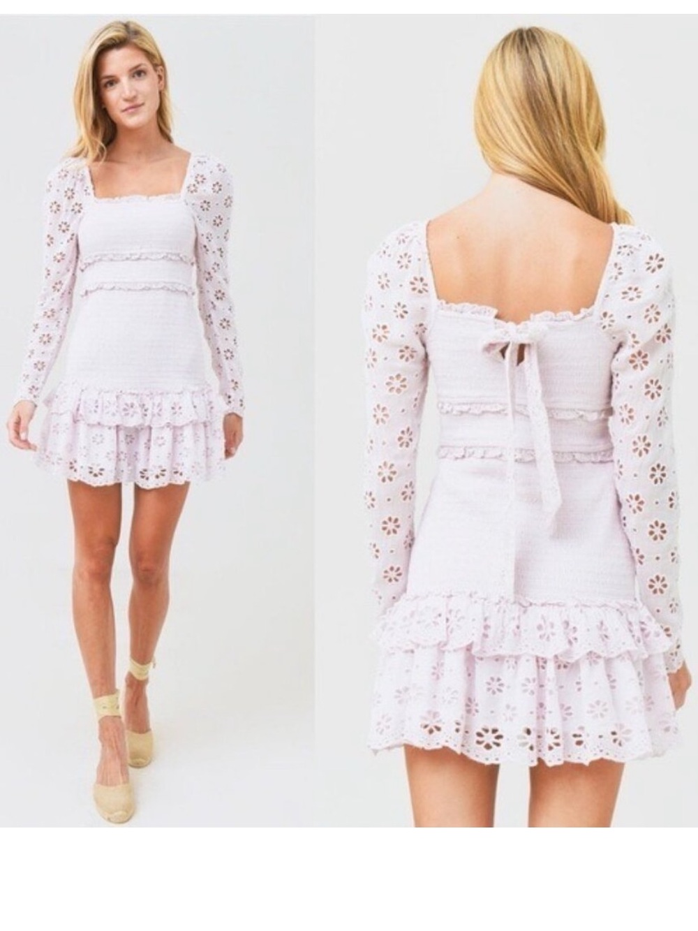 Saylor Demetria Eyelet Lilac Bow Mini Dress Size Small